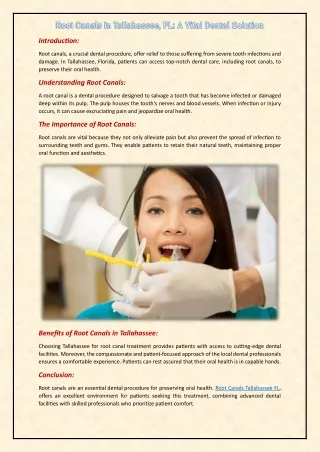 Root Canals in Tallahassee, FL: A Vital Dental Solution