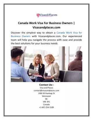 Canada Work Visa For Business Owners