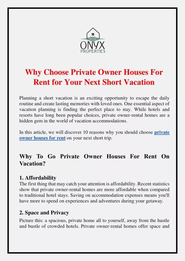 PPT Why Choose Private Owner Houses For Rent for Your Next Short