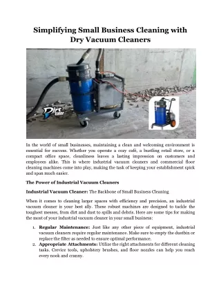 Simplifying Small Business Cleaning with Dry Vacuum Cleaners