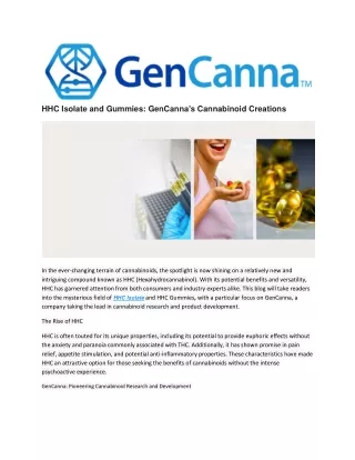 HHC Isolate and Gummies GenCanna's Cannabinoid Creations