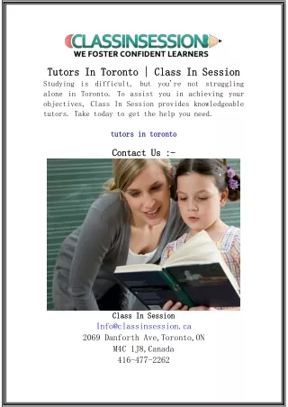 Tutors In Toronto  Class In Session