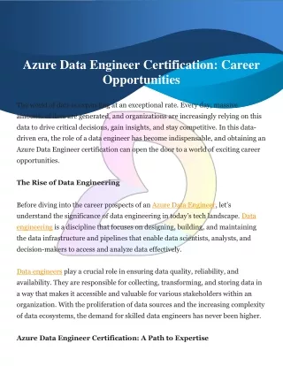 azure data engineer certification career
