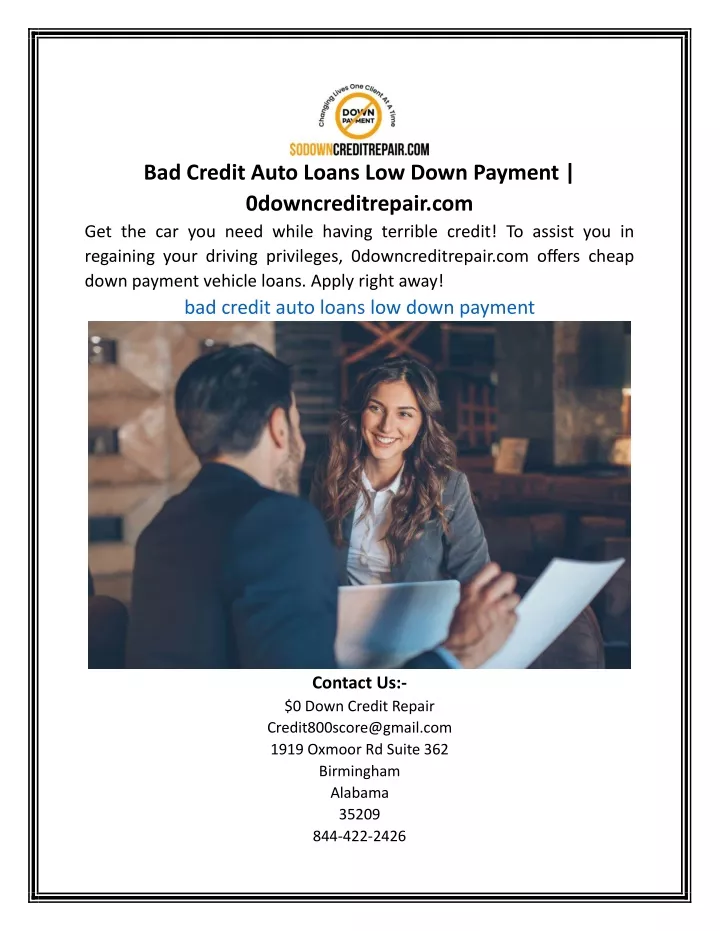 bad credit auto loans low down payment