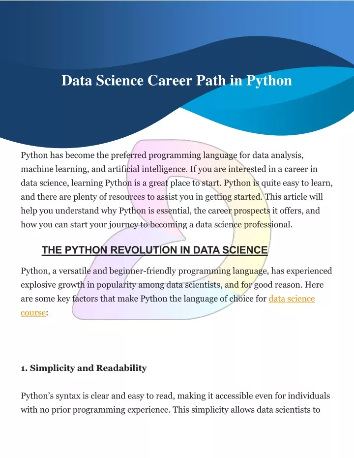 data science career path in python