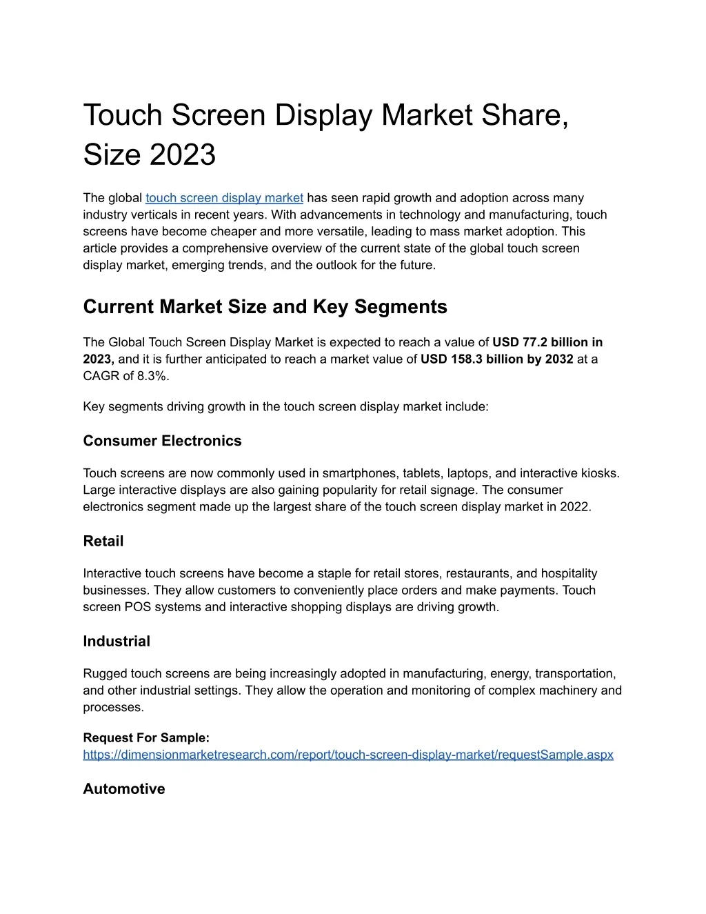 PPT - Touch Screen Display Market PowerPoint Presentation, free ...