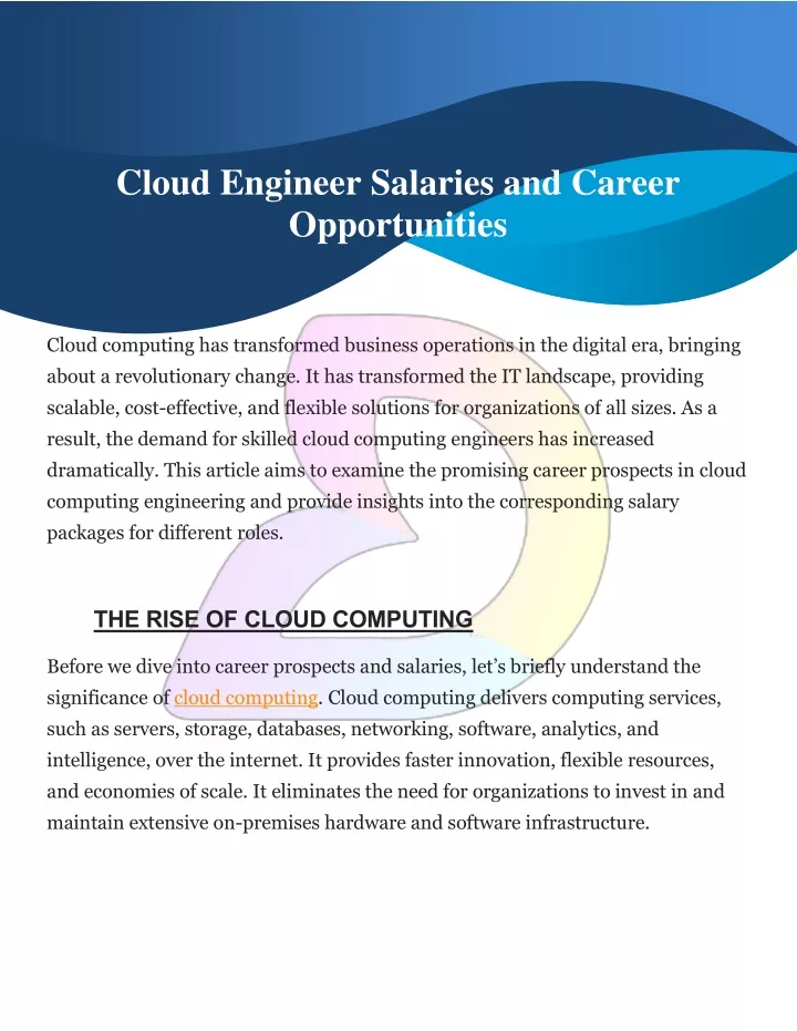 cloud engineer salaries and career opportunities