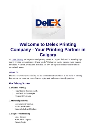 Welcome to Delex Printing Company - Your Printing Partner in Calgary