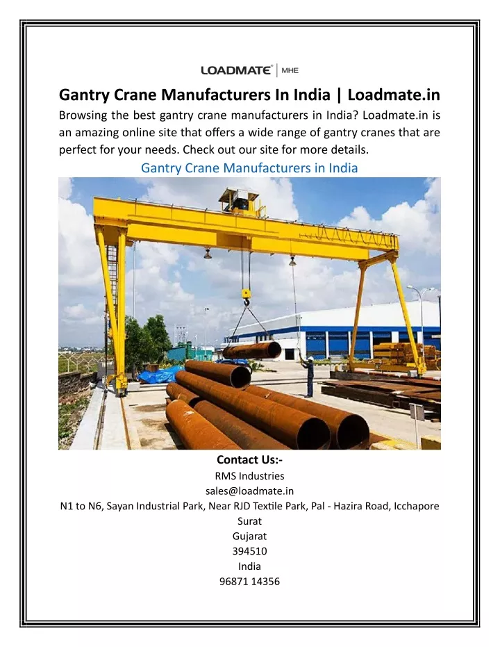 gantry crane manufacturers in india loadmate