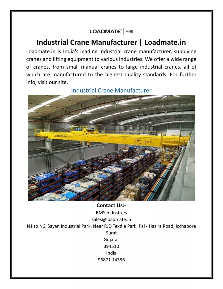 industrial crane manufacturer loadmate