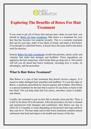 Exploring The Benefits of Botox For Hair Treatment