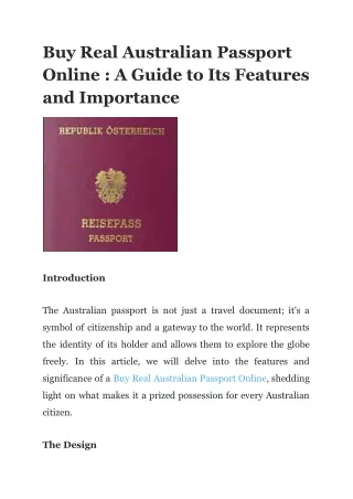 Buy Real Australian Passport Online _ A Guide to Its Features and Importance