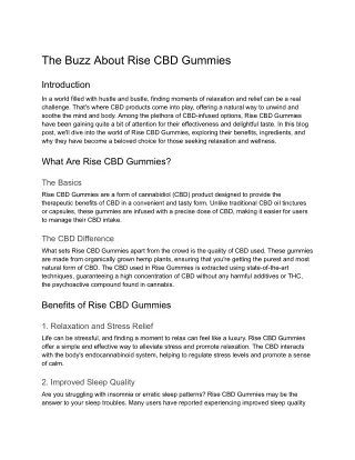 The Buzz About Rise CBD Gummies
