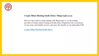 Crypto Miner Hosting South Africa  Shopcrypto.co.za