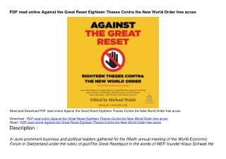 PDF read online Against the Great Reset Eighteen Theses Contra the New World Ord