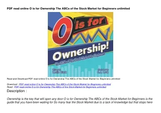 PDF read online O is for Ownership The ABCs of the Stock Market for Beginners un