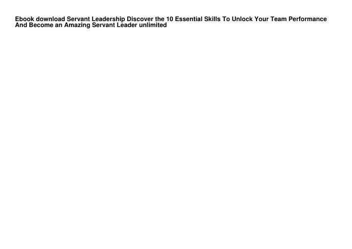 ebook download servant leadership discover
