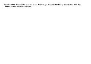 Download PDF Personal Finance For Teens And College Students 101 Money Secrets Y