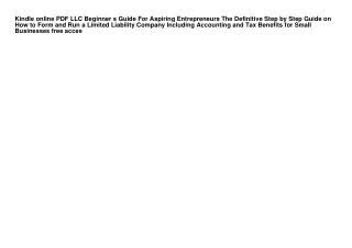 Kindle online PDF LLC Beginner s Guide For Aspiring Entrepreneurs The Definitive