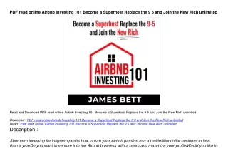 PDF read online Airbnb Investing 101 Become a Superhost Replace the 9 5 and Join