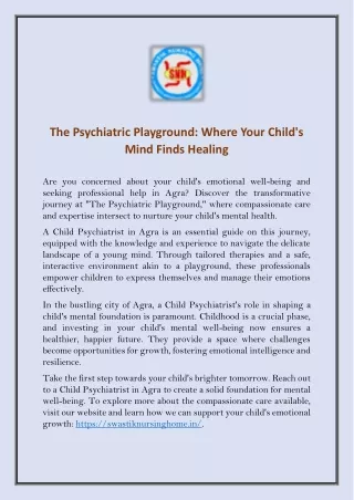 The Psychiatric Playground- Where Your Child's Mind Finds Healing