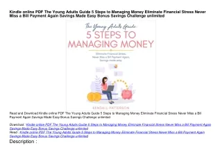 Kindle online PDF The Young Adults Guide 5 Steps to Managing Money Eliminate Fin