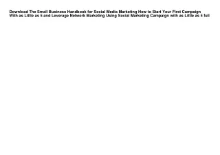 Download The Small Business Handbook for Social Media Marketing How to Start You