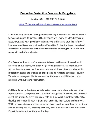 Executive Protection Services in Bangalore