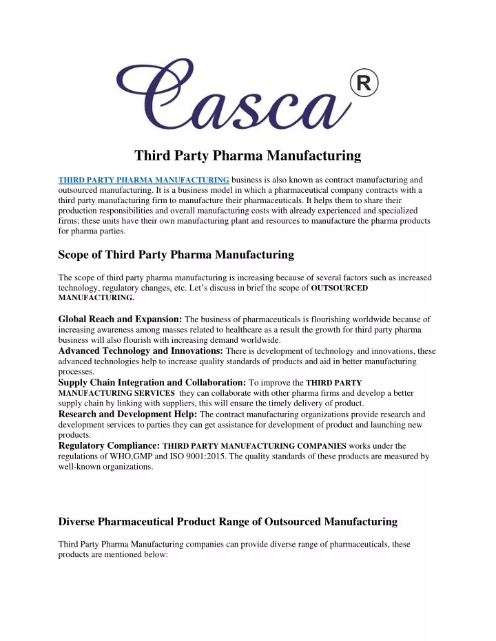 third party pharma manufacturing