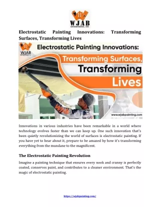 Electrostatic Painting Innovations Transforming Surfaces Transforming Lives