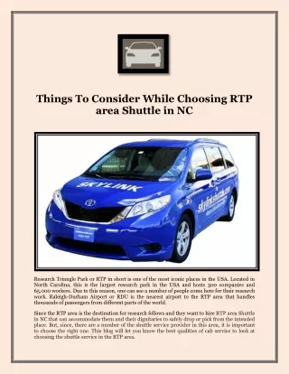 Things To Consider While Choosing RTP area Shuttle in NC