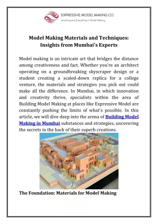 Model Making Materials and Techniques Insights from Mumbai's Experts