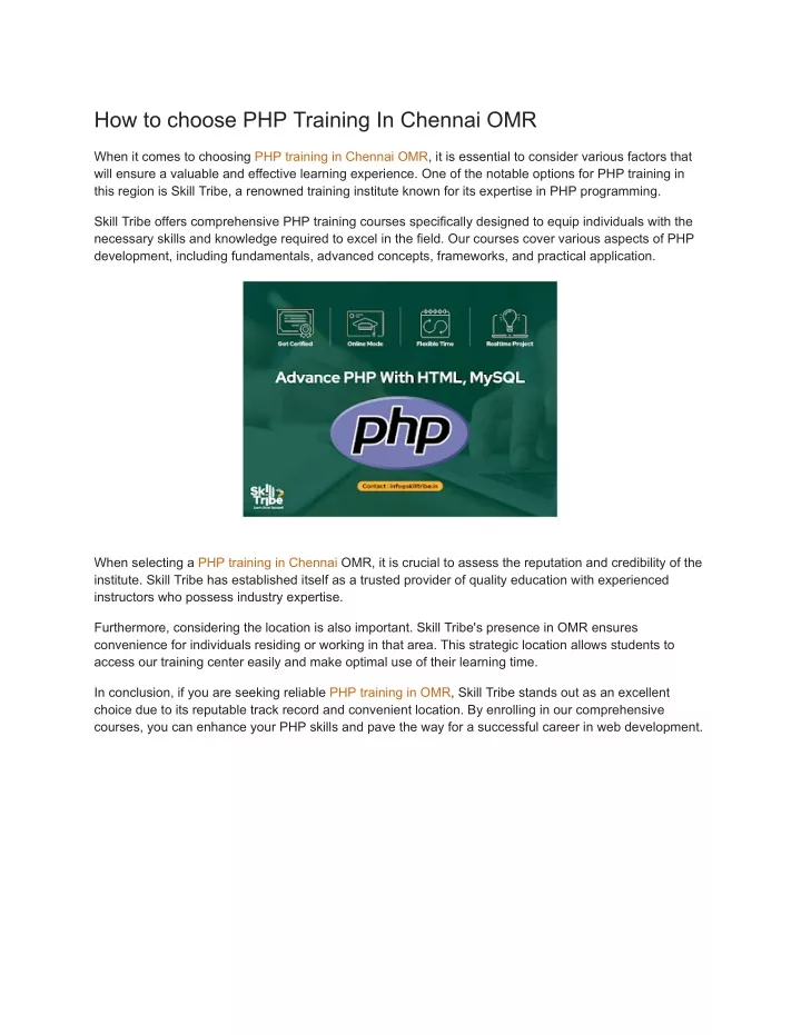 how to choose php training in chennai omr