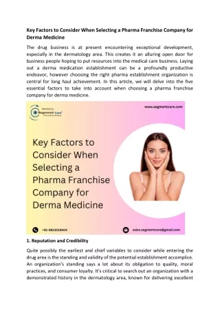 Key Factors to Consider When Selecting a Pharma Franchise Company for Derma Medi