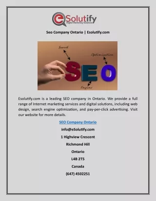 Seo Company Ontario | Esolutify.com