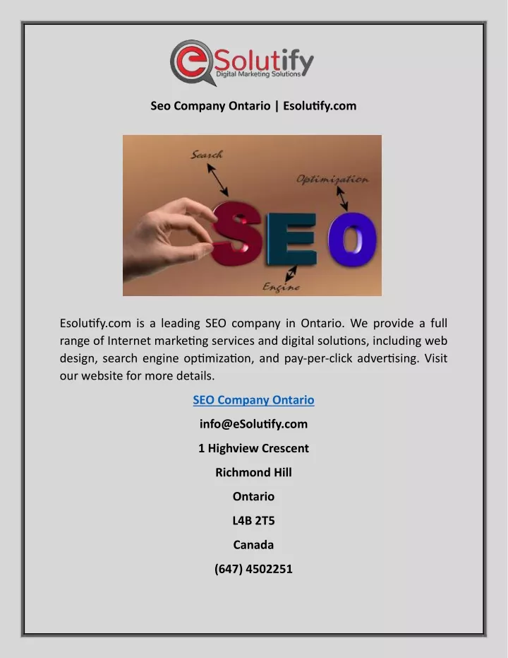 seo company ontario esolutify com