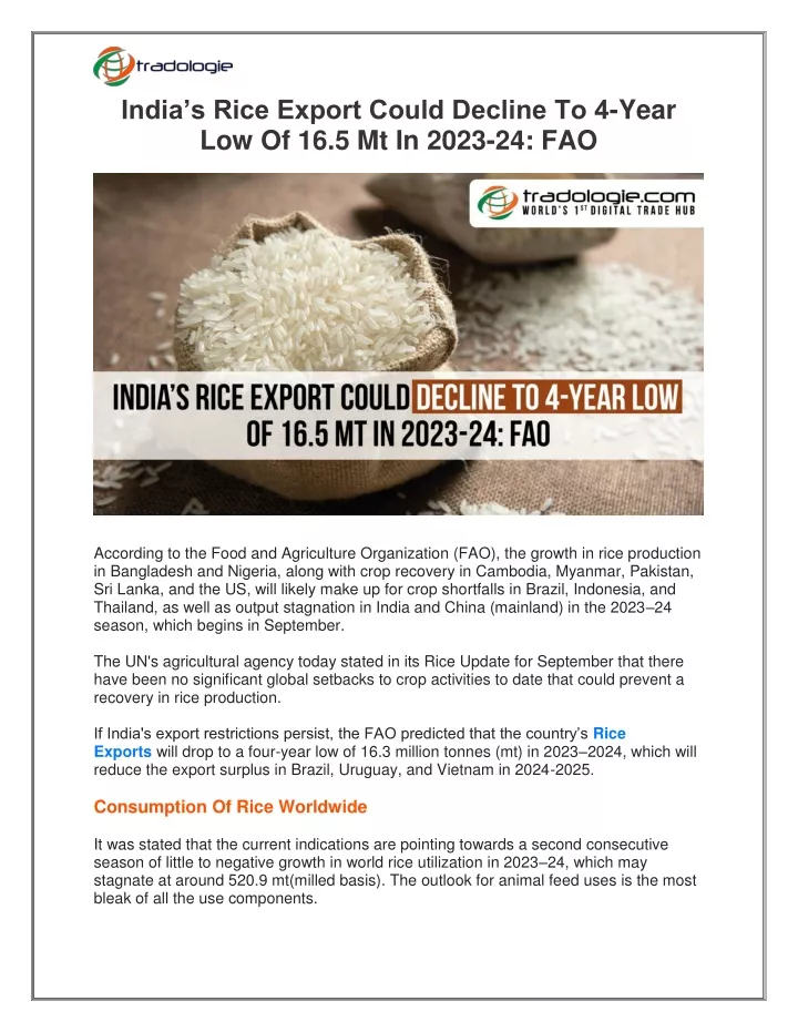 india s rice export could decline to 4 year