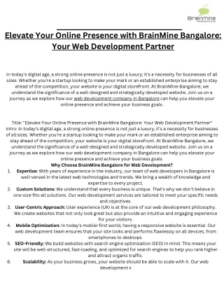 Elevate Your Online Presence with BrainMine Bangalore: Your Web Development Part