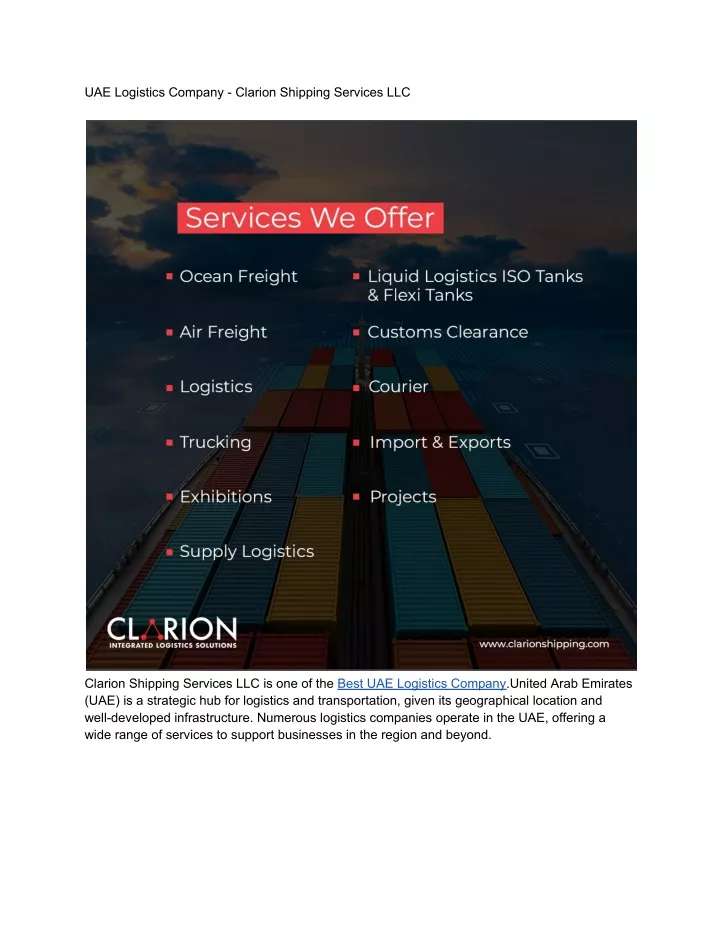uae logistics company clarion shipping services