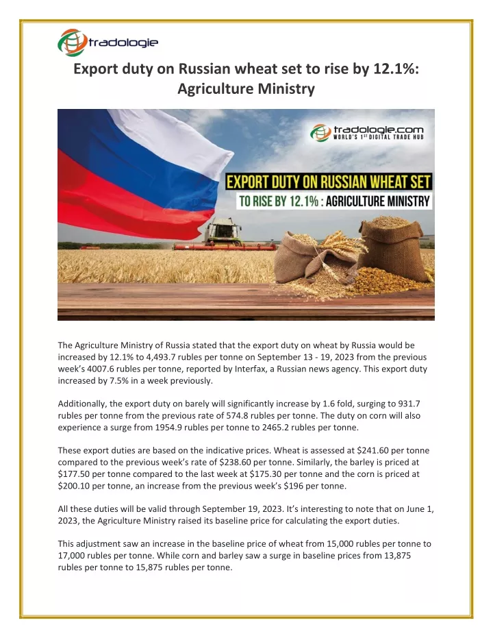 export duty on russian wheat set to rise