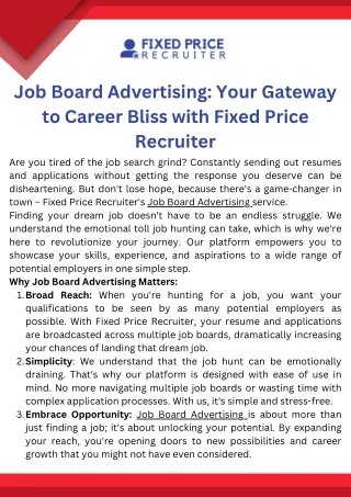 Job Board Advertising Your Gateway to Career Bliss with Fixed Price Recruiter
