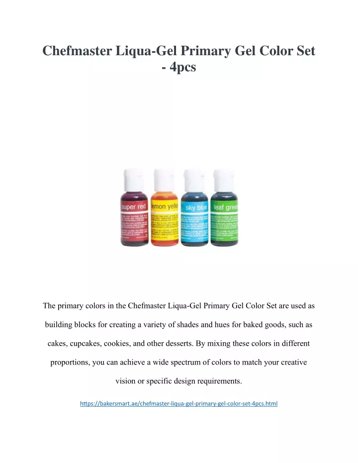chefmaster liqua gel primary gel color set 4pcs
