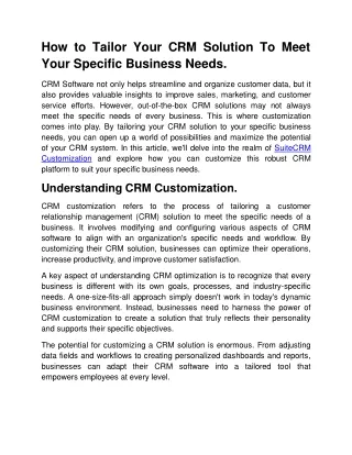 How to Tailor Your CRM Solution To Meet Your Specific Business Needs
