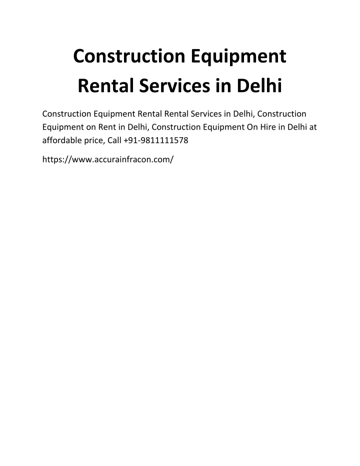 construction equipment rental services in delhi