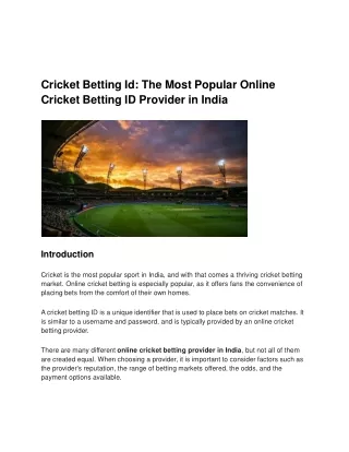Cricket Betting Id_ The Most Popular Online Cricket Betting ID Provider in India