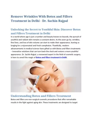 Remove Wrinkles With Botox and Fillers Treatment in Delhi