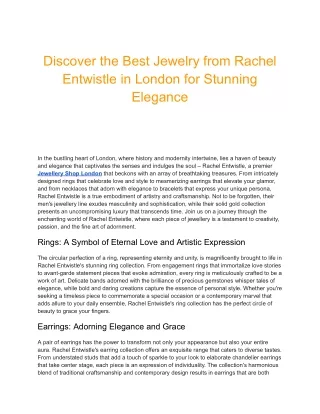 Elegant Jewellery by Rachel Entwistle - London's Hidden Gem Revealed