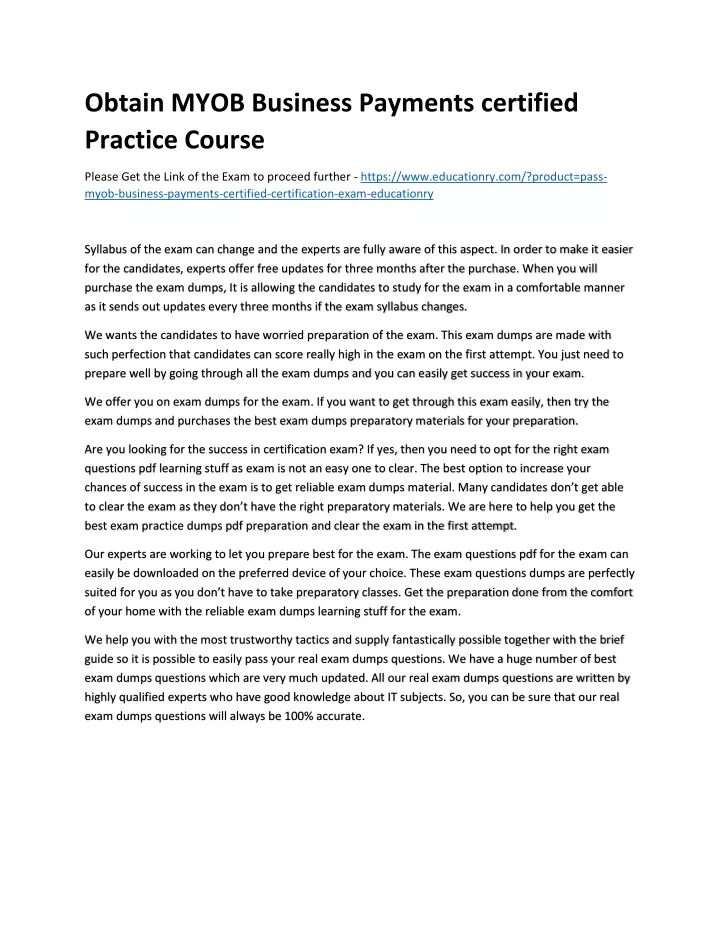obtain myob business payments certified practice