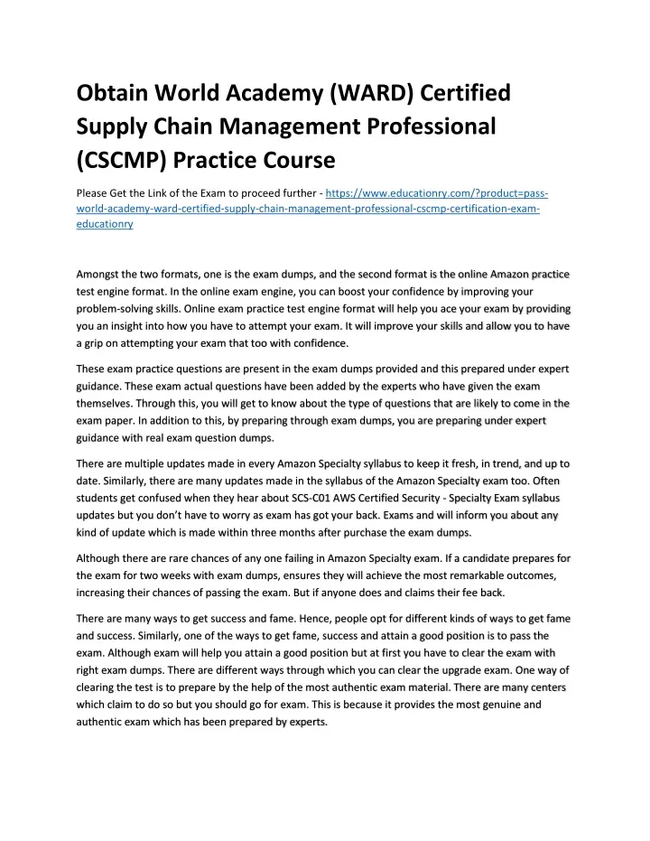 obtain world academy ward certified supply chain