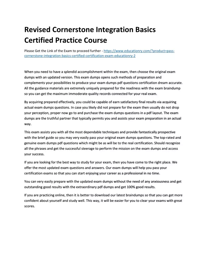 revised cornerstone integration basics certified